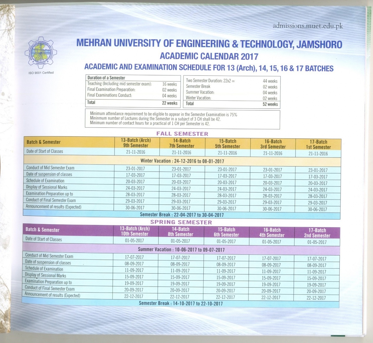 Annual Academic Schedule Mehran University
